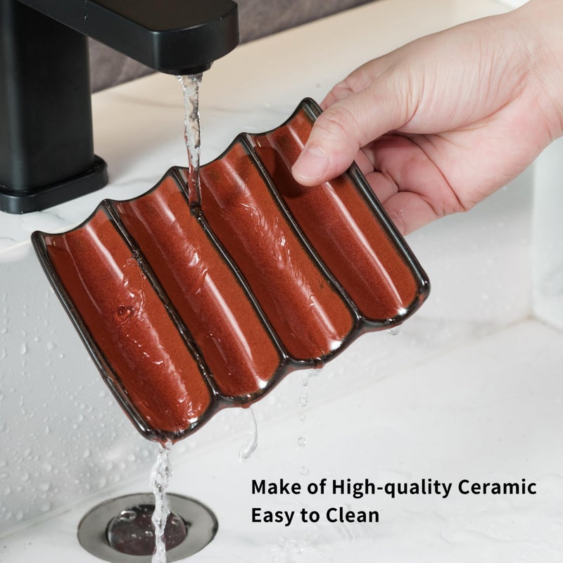 Cormomu Bathroom Soap Dish for Shower  Bar Soap Holder with Self Drain  Ceramic Soap Saver Tray for Bathroom Sink  Kitchen Counter  Drain Fluted Design to Lift Soap Keep Dry  Red - Image 5